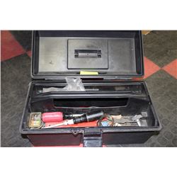 BLACK PLASTIC TOOL BOX W/ CONTENTS