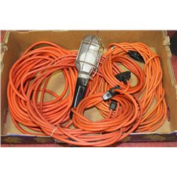 BOX W/ EXTENSION CORDS AND TROUBLE LIGHT