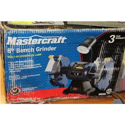 NEW MASTERCRAFT 8" BENCH GRINDER WITH LIGHT IN BOX