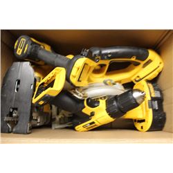 BOX OF DEWALT CORDLESS TOOLS ( SOME NEW )