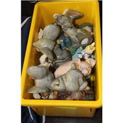 SMALL TOTE OF CERAMIC & POTTERY ANIMALS