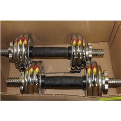 BOX W/ SET OF CHROME DUMBELLS W/ SPIN-OFF LOCKS