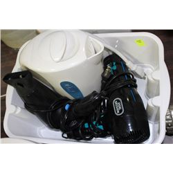 BASKET WITH WHITE TEA KETTLE & HAIR DRYERS