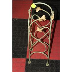 GREEN METAL TABLETOP WINE RACK W/ FLOWER MOTIF