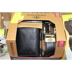 NEW DOCKERS BLACK WALLET & BELT SET