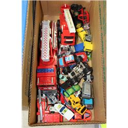 BOX OF DIE CAST CARS, TRUCKS & TONKA