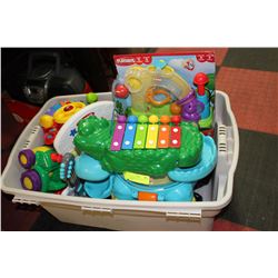 GREY TUB OF EDUCATIONAL TOYS - 6 MONTHS+