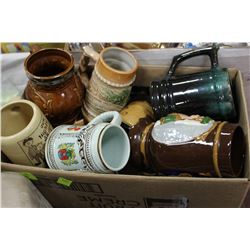 BOX OF MISCELLANEOUS BEER STEINS