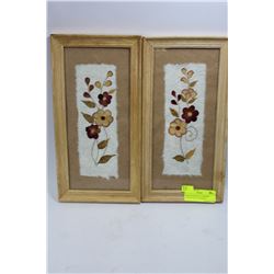 PAIR OF PAPER-PULP PRESSED FLOWER WALL HANGINGS