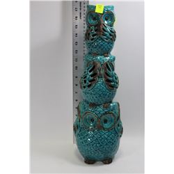 STACK OF OWLS COLOUR TEAL CRACKED GLASS