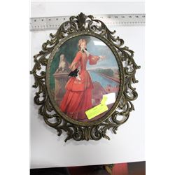 VTG ORNATE BRASS PICTURE FRAME ( LADY IN RED )