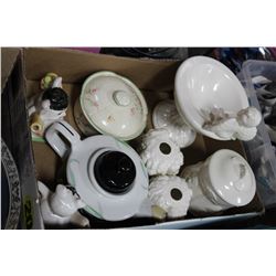 BOX OF GLASS BATHROOM ITEMS