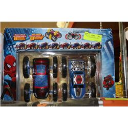 PAIR OF SPIDERMAN TOY CARS