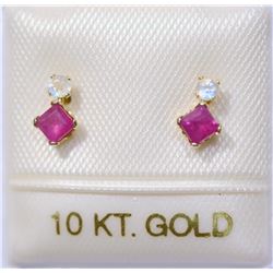 10K Gold Ruby & Moonstone Earrings