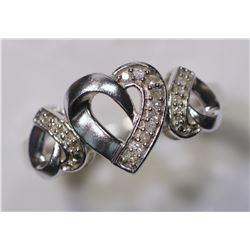 Sterling Silver Diamond Heart-shaped Ring