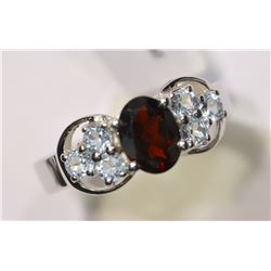 Sterling Silver Garnet & Blue Topaz Ring
