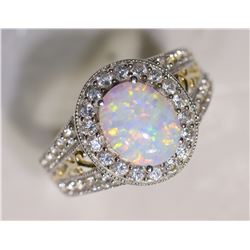 Sterling Silver Created Opal & Cubic Zirconia Ring