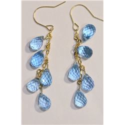 14K Gold Blue Topaz Tear Drop Earrings