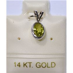 14K White Gold Peridot Pendant