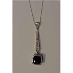 10K White Gold Black Onyx & Diamond Pendant