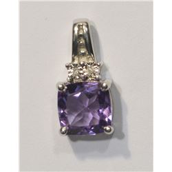 Sterling Silver Amethyst & Diamond Pendant