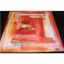 DK. BROWN WOOD FRAMED ABSTRACT PICTURE