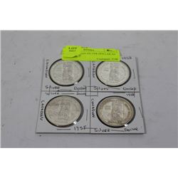 1958 CANADIAN SILVER DOLLAR X4