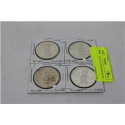 1958 CANADIAN SILVER DOLLAR X4