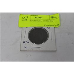 1857 UPPER CANADA  1/2 PENNY