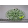Image 1 : 1930s GREEN PRESSED GLASS CAKE PLATE W/ HANDLE