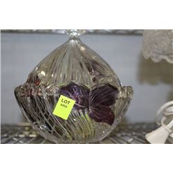 PURPLE AND CLEAR GLASS LIDDED DISH