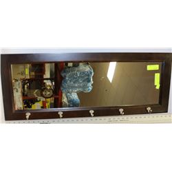 MIRROR WITH 5 COAT HOOKS 14"x36" WOODEN