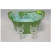 Image 1 : GREEN HANDLED TUB WITH CRYSTAL GLASSES/ GOLD TRIM