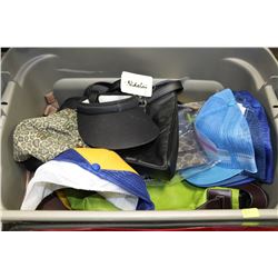 LARGE TUB OF PURSES HATS AND WALLETS
