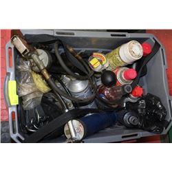GREY CRATE W/ AUTOMOTIVE FLUIDS,