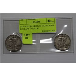 US WWII ERA LIBERTY SILVER HALF DOLLARS 1942-43 X2