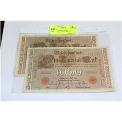GERMAN 1910 1000 MARK BANKNOTES CONSEC S/N X2
