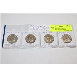 US KENNEDY SILVER HALF DOLLARS 1965-66-67-68 X4