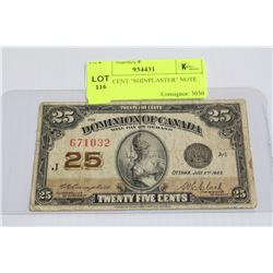 1923 25 CENT "SHINPLASTER" NOTE