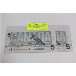 GEM UNC 1986 "KINGFISHER FIVE DOLLAR BANKNOTE X2