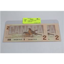 GEM UNC 1986 "ROBIN" TWO DOLLAR NOTES X2