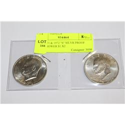 U.S. 1971 & 1972 "S" SILVR PROOF EISENHOWER $1 X2
