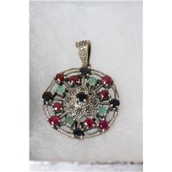 STERLING SILVER 12.8 GRAMS MULTI GEMSTONE PENDANT
