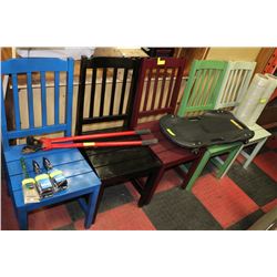5 ASSORTED COLOURED WOODEN CHAIRS