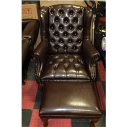 NEW BROWN LEATHETTE WING BACK PARLOR CHAIR WITH