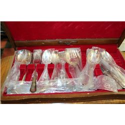 WOODEN CASE W/ SILVER CUTLERY