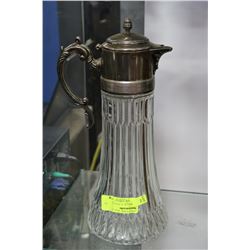 VINTAGE SILVER AND GLASS WINE DECANTER