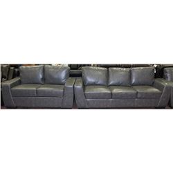 NEW IN PKG GREY LEATHERETTE SOFA W LOVE SEAT