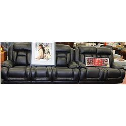 NEW BLACK PERFORATED LEATHER SOFA WITH LOVE SEAT