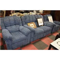 BLUE RECLINING LOVESEAT & 2 CHAIRS